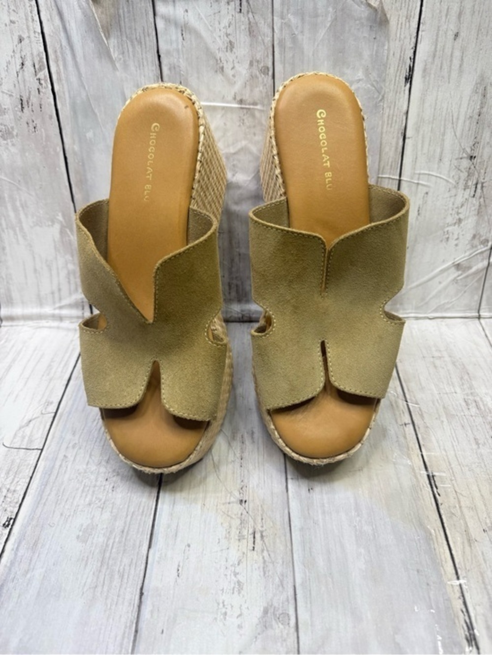Chocolat Blu Tan Suede Platform Wedge Sandals Made in Italy Size 40